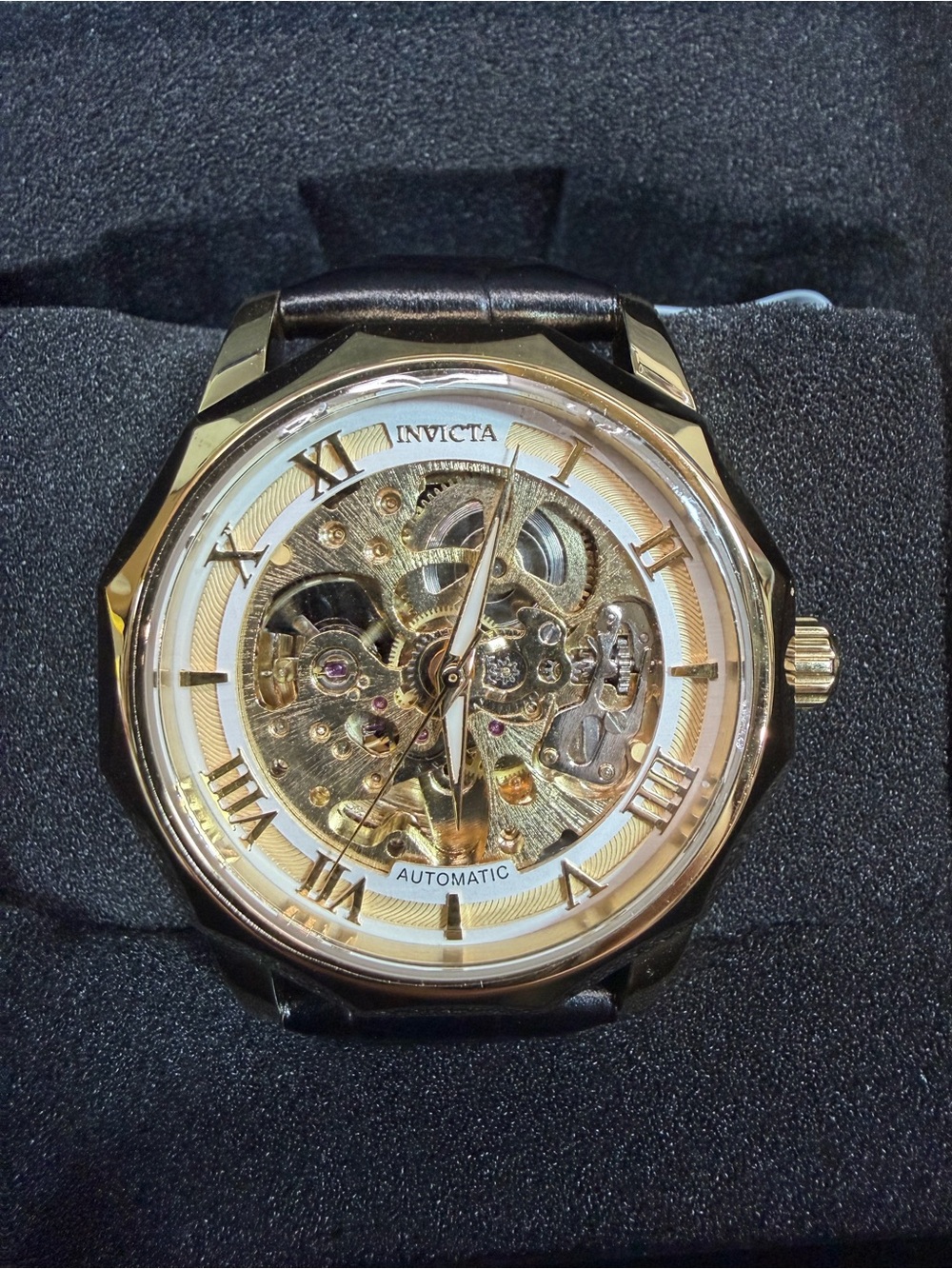 Invicta Objet D Art Epigraph Automatic Gold Skeleton Dial Watch Black Strap New - Picture 3 of 11